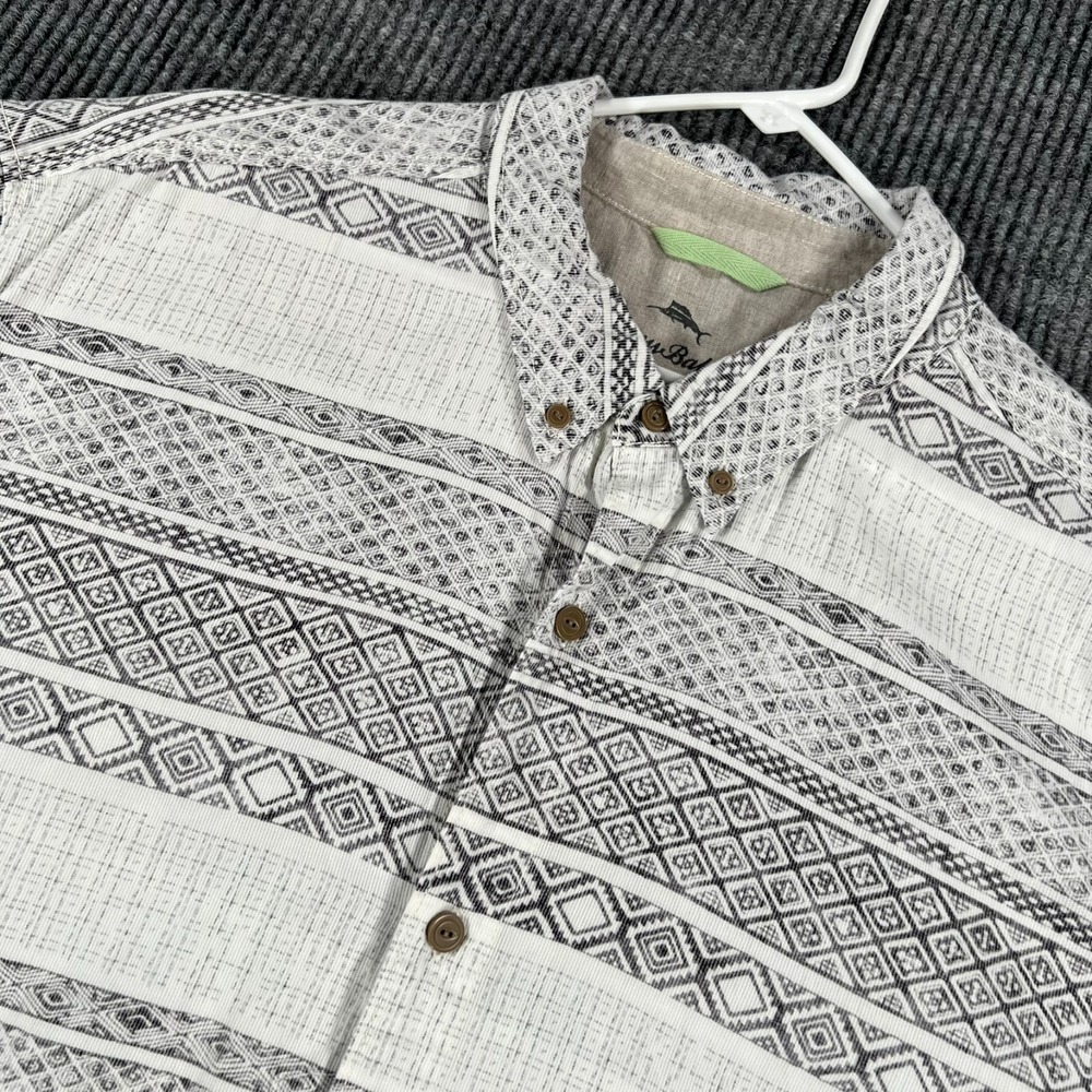 Tommy Bahama Shirt Mens 2XL XXL Black White Striped Short Sleeve Button Down